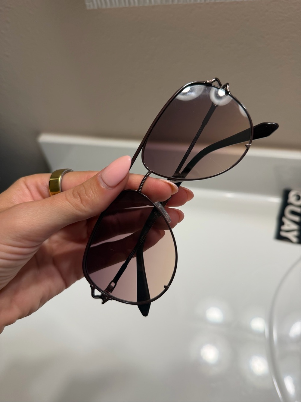 Quay Aviator Sunglasses with Brown Gradient Lenses - Picture 3 of 4